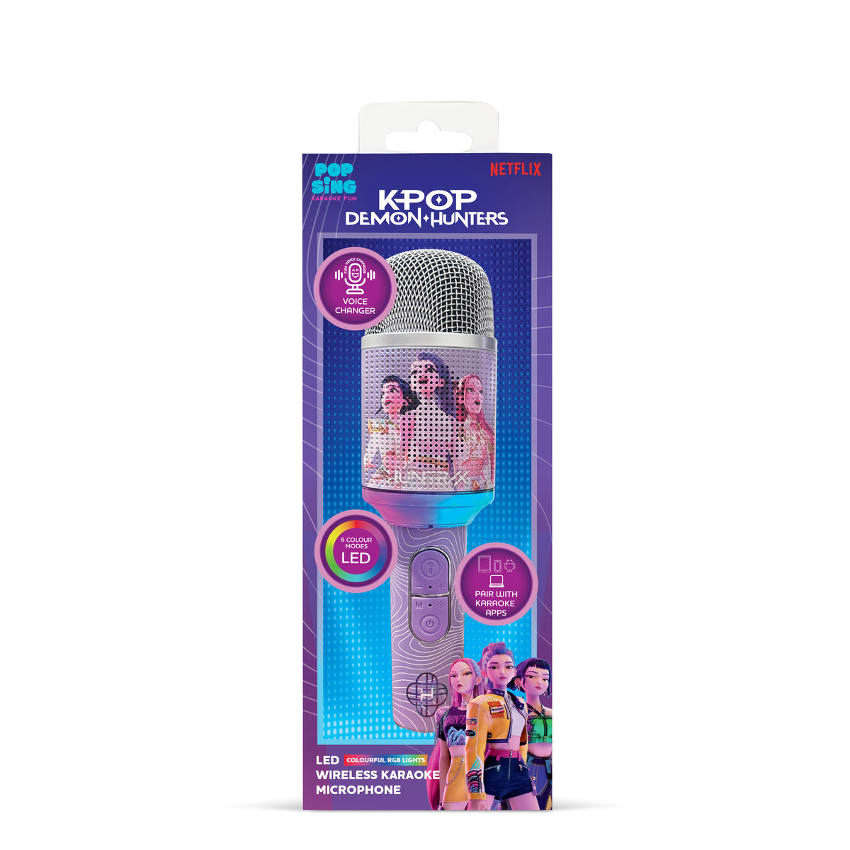 LED Micro Karaoké Bluetooth Huntrix Violet - K-Pop : Demon Hunters