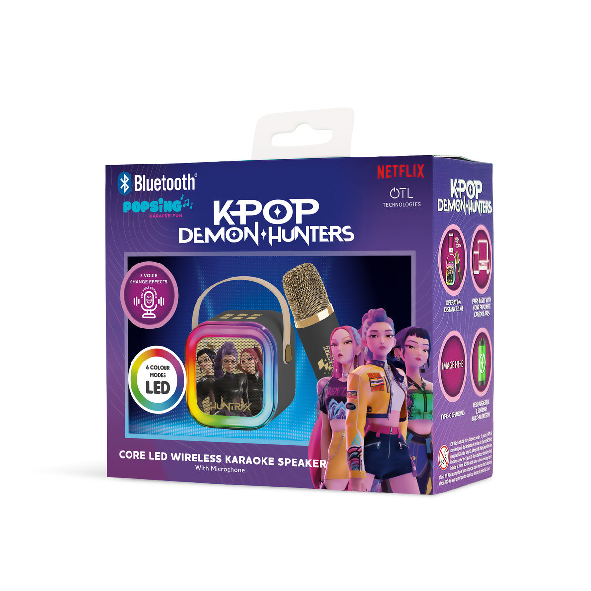 Enceinte Karaoké LED Bluetooth avec Micro Huntr/x Black - K-Pop : Demon Hunters
