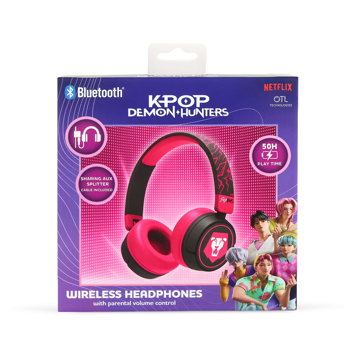 Casque Bluetooth pour enfant Saja Boys Rose & Noir - K-Pop : Demon Hunters