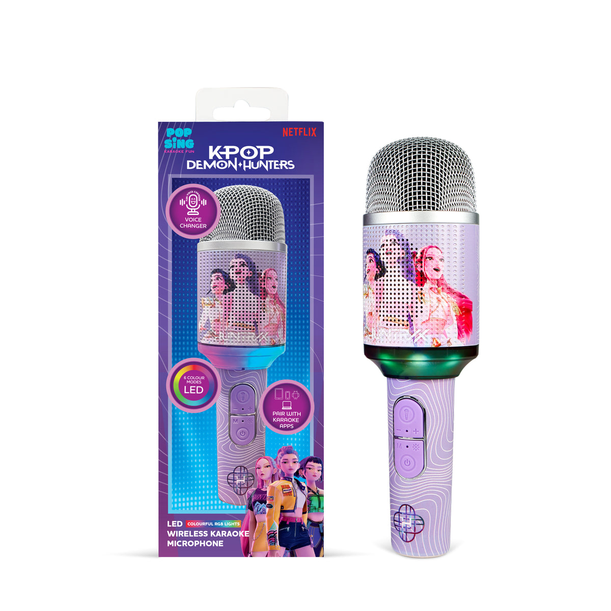 LED Micro Karaoké Bluetooth Huntrix Violet - K-Pop : Demon Hunters