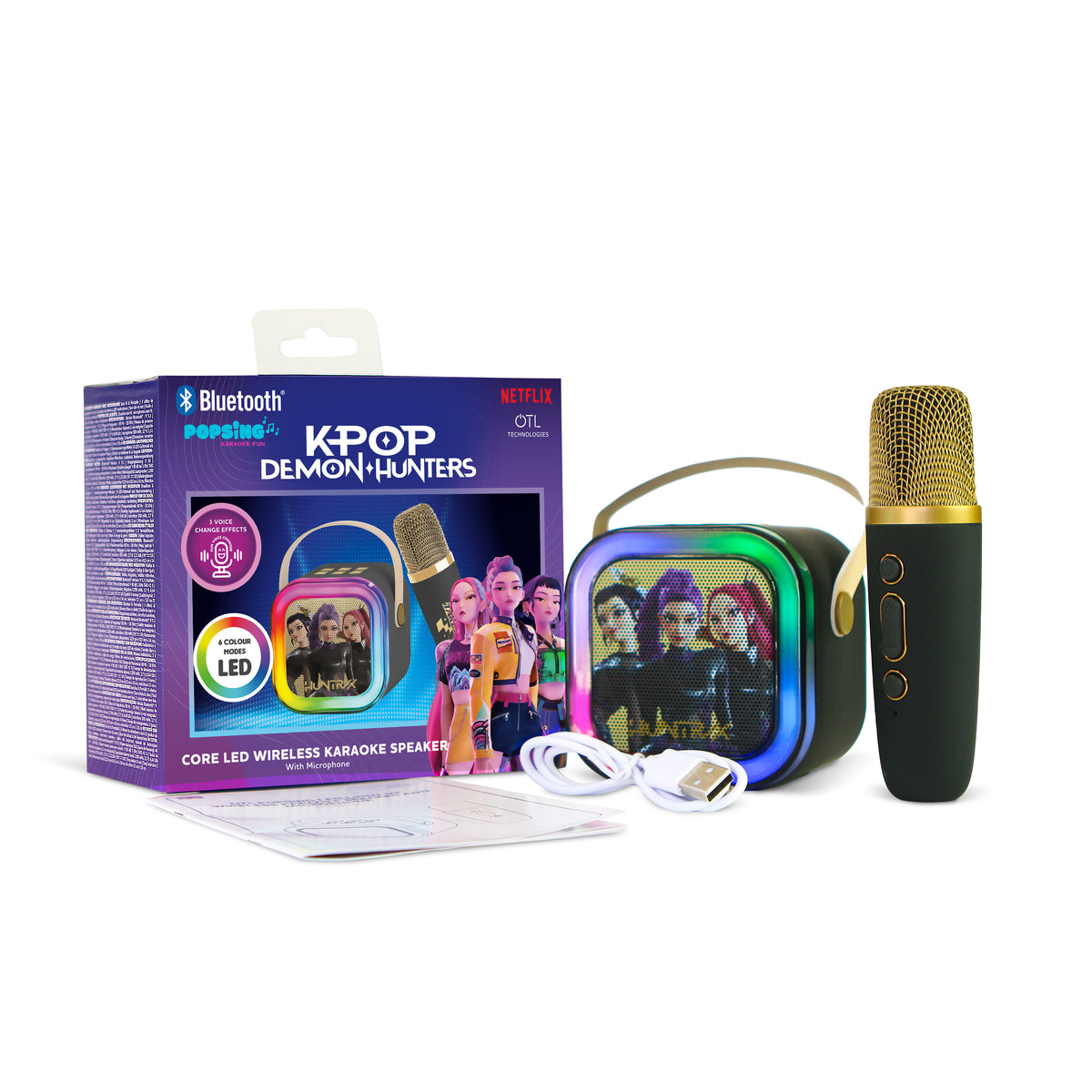 Enceinte Karaoké LED Bluetooth avec Micro Huntr/x Black - K-Pop : Demon Hunters