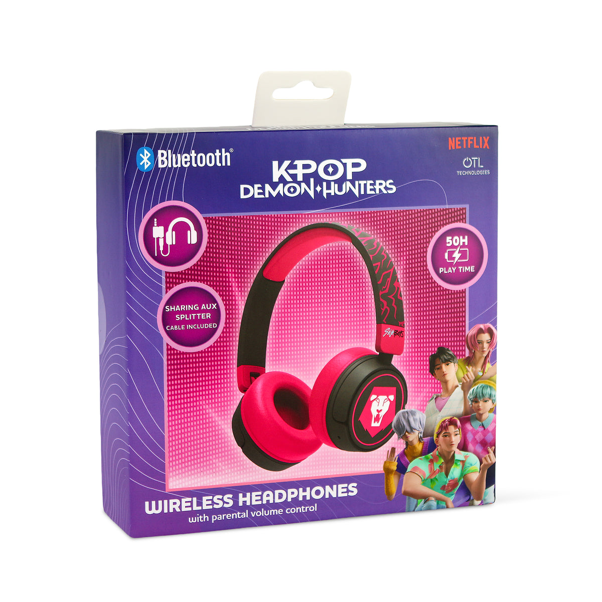 Casque Bluetooth pour enfant Saja Boys Rose & Noir - K-Pop : Demon Hunters